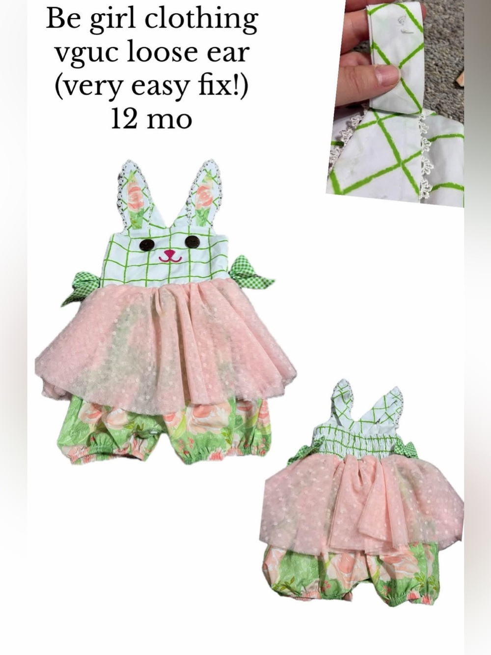 Be girl clothing 12 month bunny romper Easter